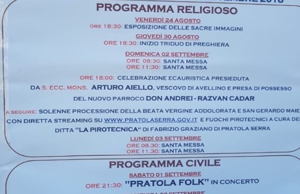 Programma Festa Patronale Settembre 2018