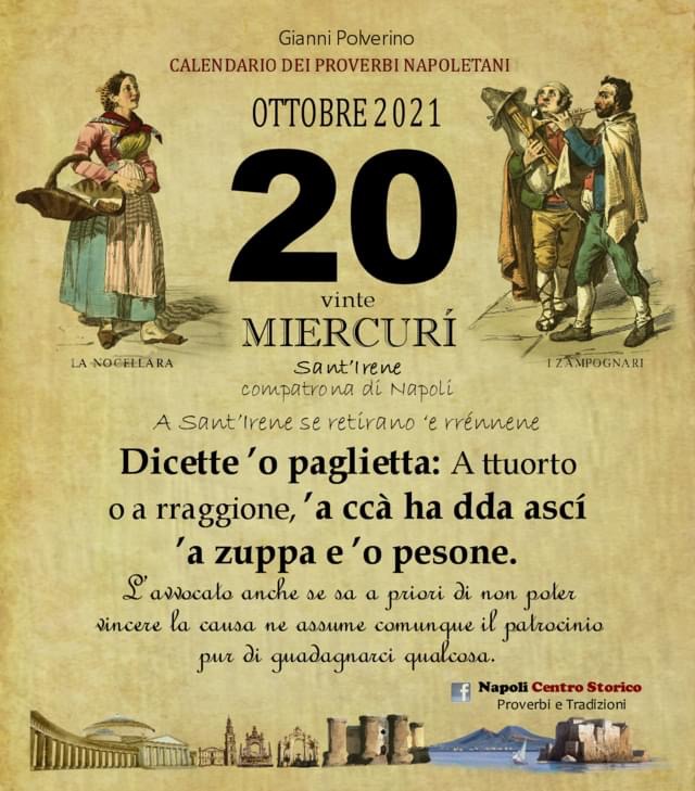 PRUVERBIO D O JUORNO. Mercoledì 20 ottobre 2021