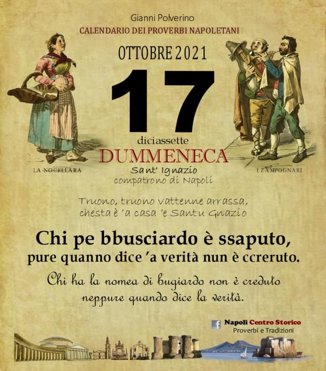 O PRUVERBIO D O JUORNO. Domenica 17 ottobre 2021