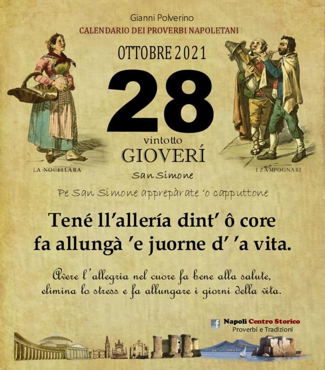 O PRUVERBIO D O JUORNO. Giovedì 28 ottobre 2021 O PRUVERBIO D O JUORNO. Giovedì 28 ottobre 2021