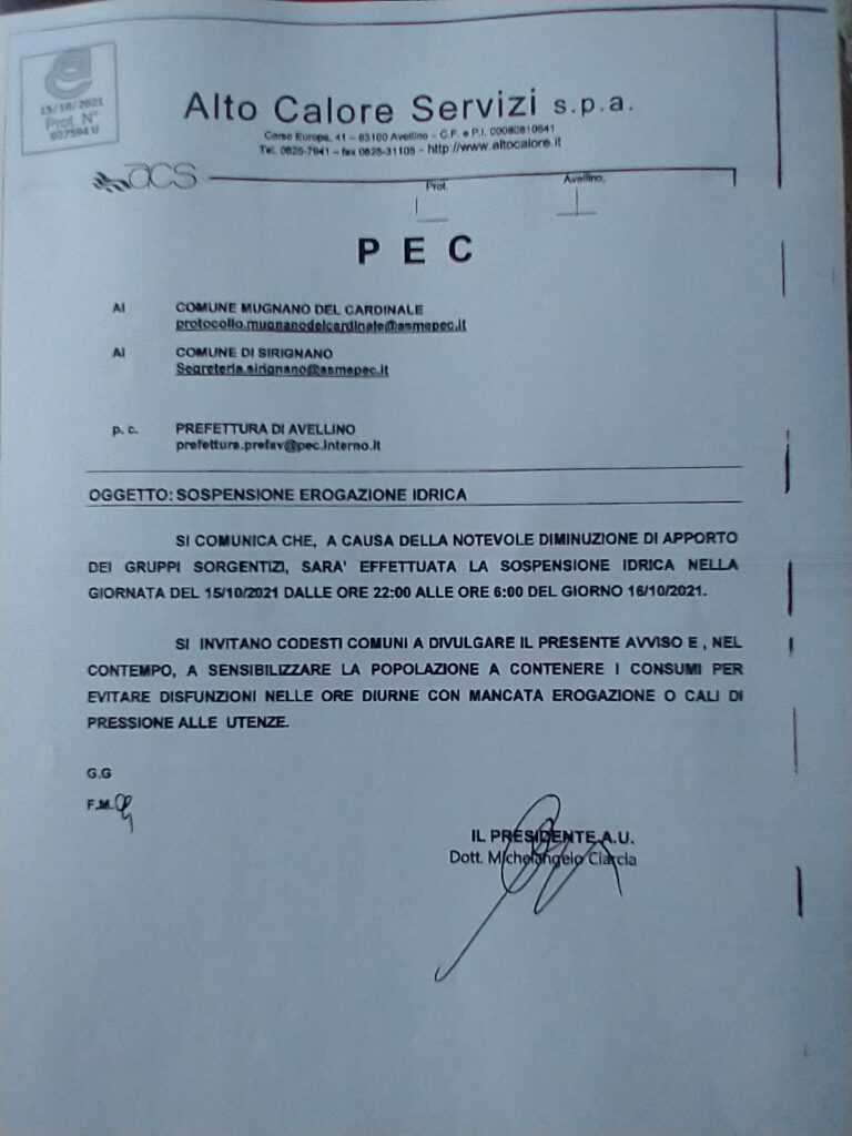 SIRIGNANO E MUGNANO. Ancora una notte senza acqua