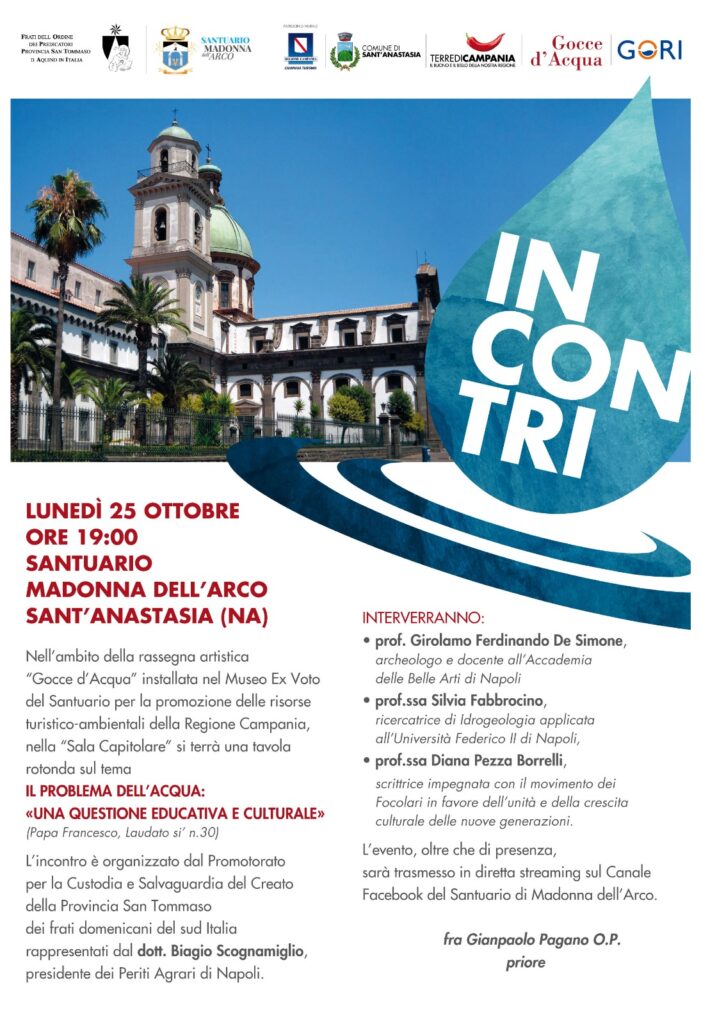 Il problema dell’acqua: «una questione educativa e culturale».  Incontro al Santuario della Madonna dell’Arco,