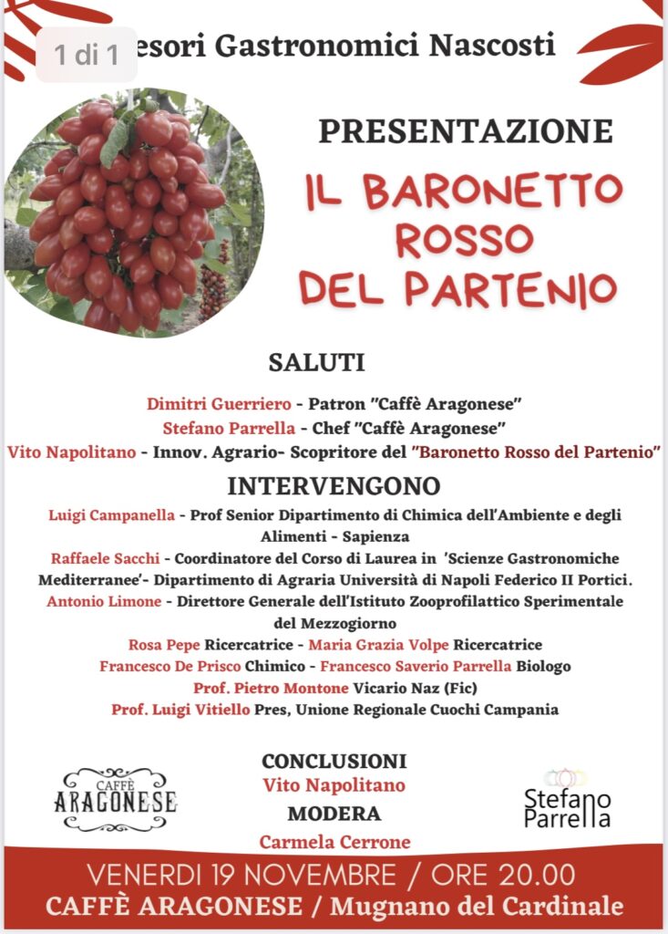 MUGNANO. Presentazione questa sera del Pomodorino “Baronetto Rosso del Partenio”, un Ortaggio/frutto che fa bene alla salute delle Persone.