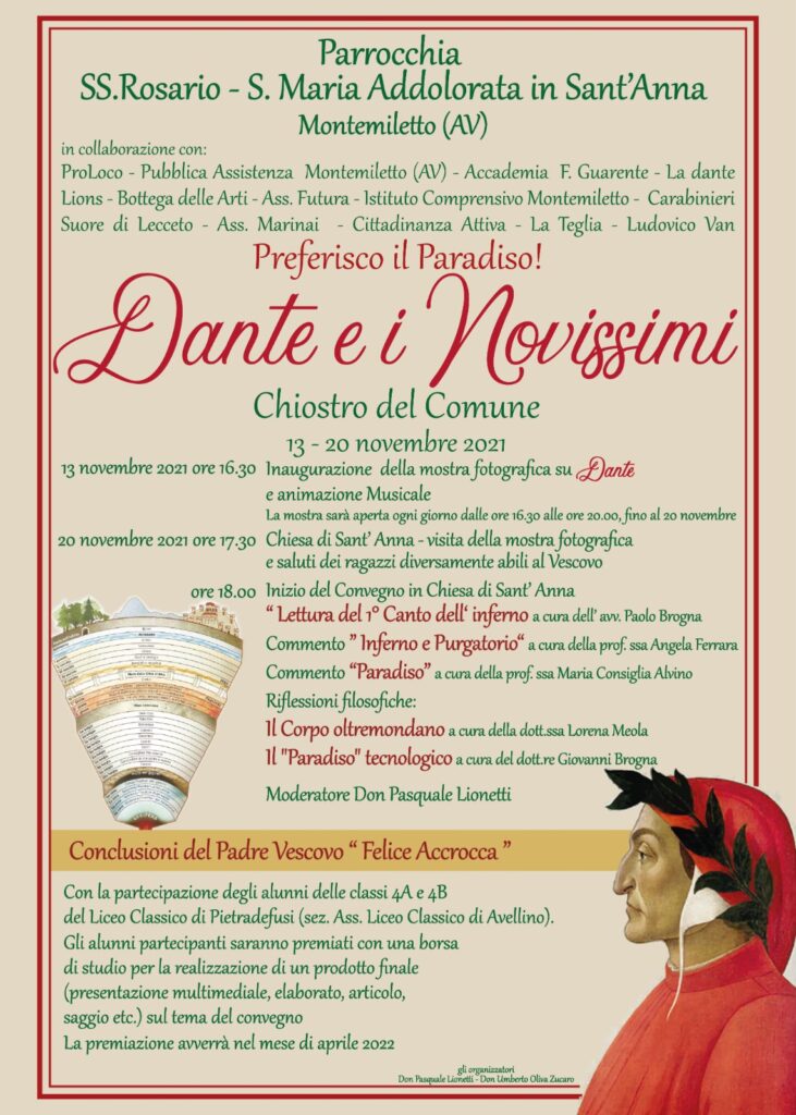 MONTEMILETTO. “Preferisco il Paradiso. Dante e i Novissimi”, convegno culturale nel chiostro del Comune