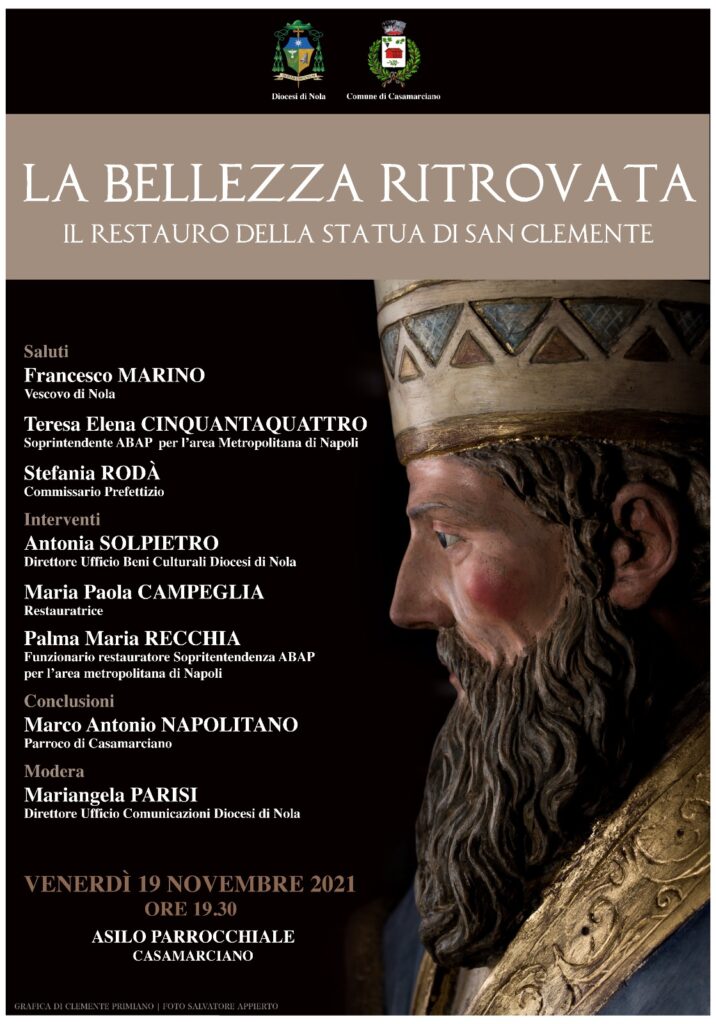 A Casamarciano presentazione della cinquecentesca restaurata statua lignea del Santo patrono Clemente