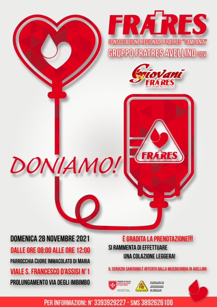 AVELLINO. Giornata di raccolta sangue promossa dalla Consociazione Regionale Fratres Campania
