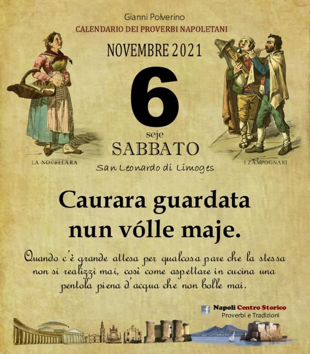 O PRUVERBIO D O JUORNO. Sabato 6 novembre 2021
