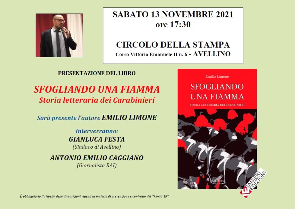 AVELLINO. Presentazione del testo: “Sfogliando una fiamma. Storia letteraria dei Carabinieri” a cura di Emilio Limone
