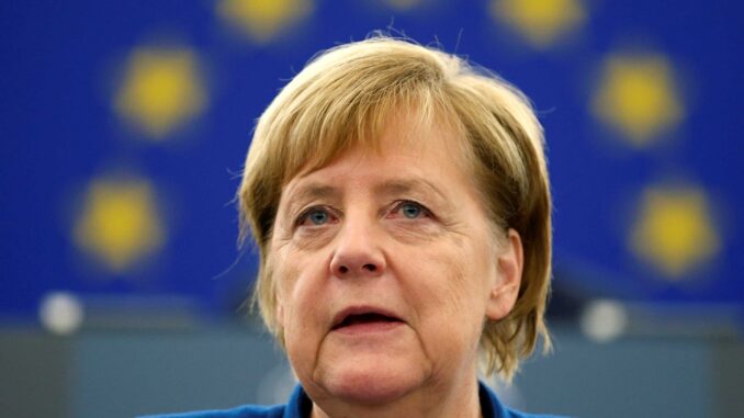 German Chancellor Merkel addresses the European Parliament during a debate on the future of Europe at the European Parliament in Strasbourg