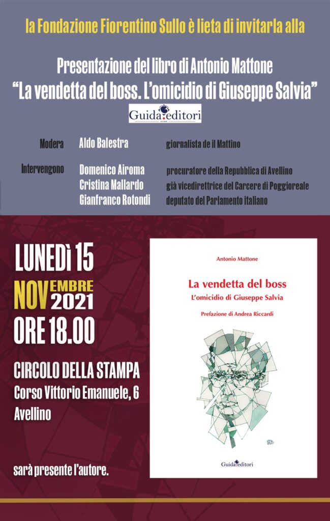 AVELLINO. Antonio Martone presenta: La vendetta del boss. Lomicidio di Giuseppe Salvia”