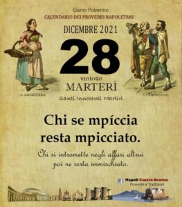 O PRUVERBIO D O JUORNO. Martedì 28 dicembre 2021