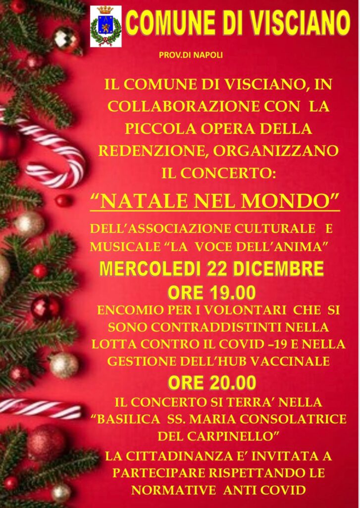 Visciano. Nel Santuario della Madonna Consolatrice del Carpinello alle ore 18 ci sarà il Concerto  Natale nel Mondo  dellAssociazione Culturale La Voce dellanima