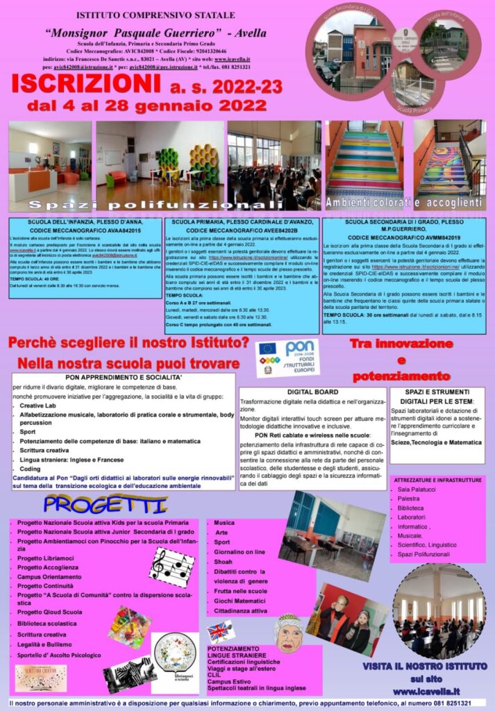 AVELLA. Aperte le iscrizioni all’istituto Comprensivo “Guerriero”