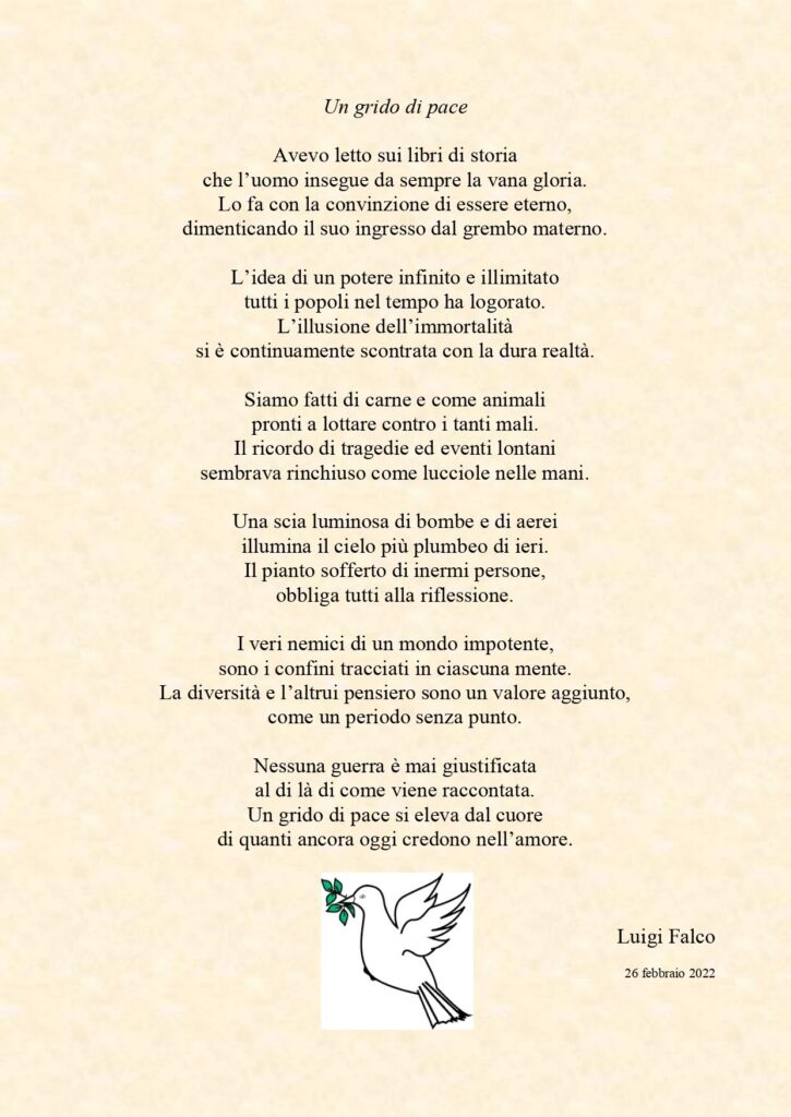Un grido di Pace, la poesia di Luigi Falco per dire no alla guerra