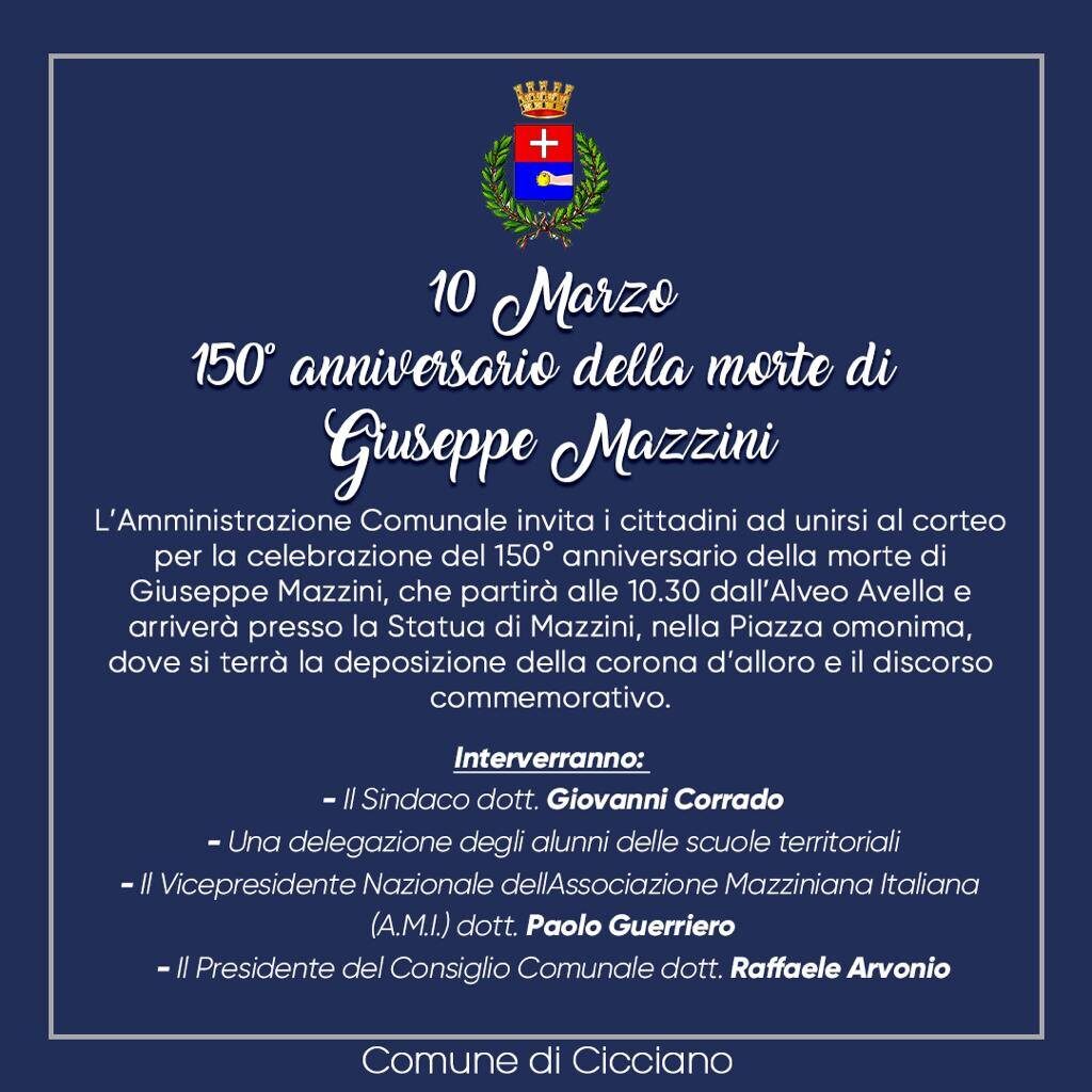 CICCIANO. Si celebra il 150° anniversario della morte di Giuseppe Mazzini