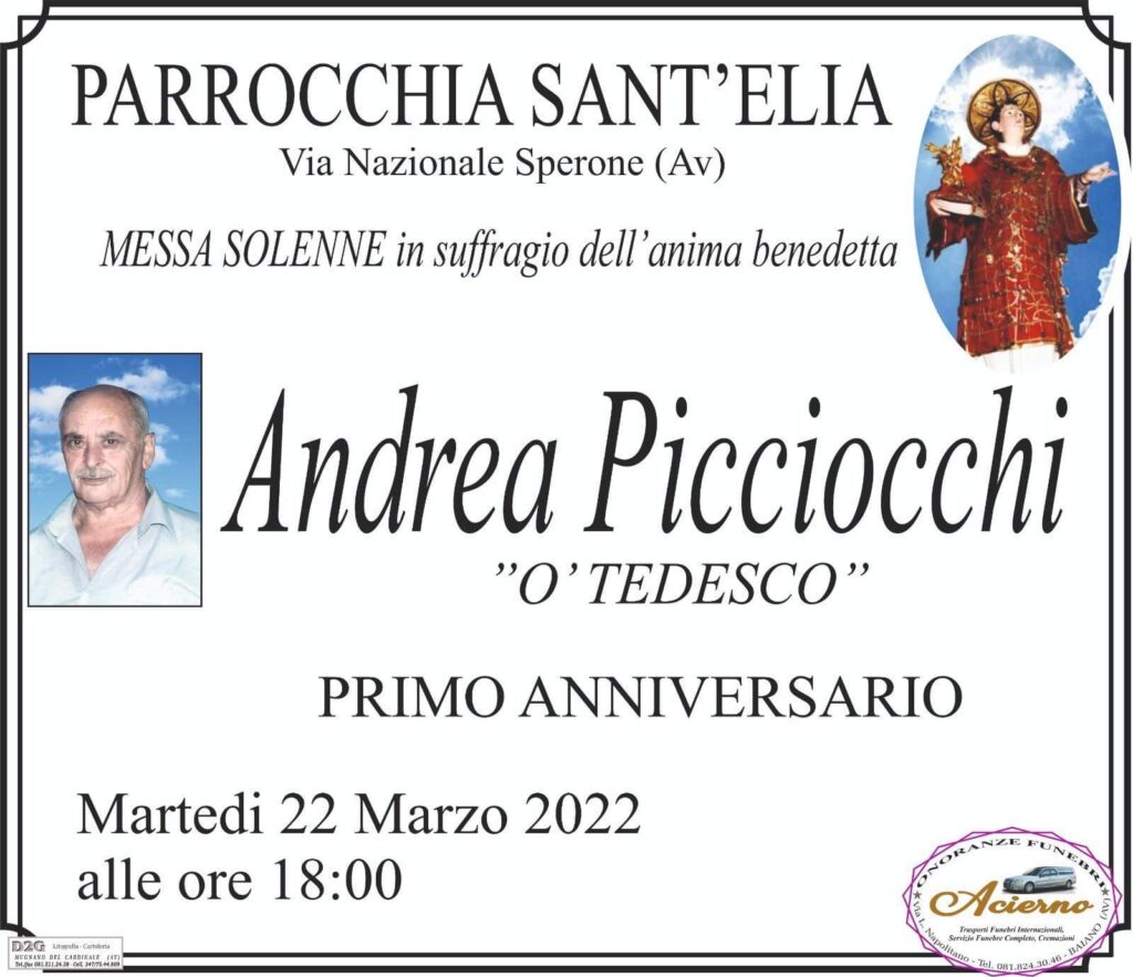 NON È PIÙ. Sperone, Primo anniversario dalla morte di Andrea Picciocchi
