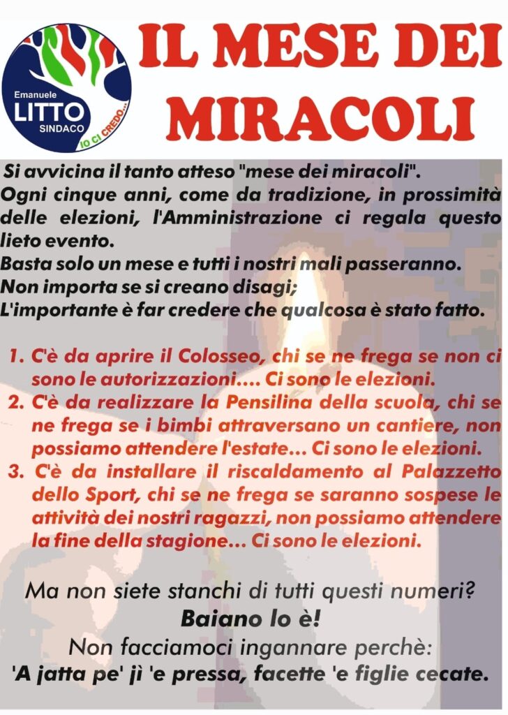 BAIANO. “Il mese dei miracoli”, il nuovo manifesto del gruppo di Emanuele Litto
