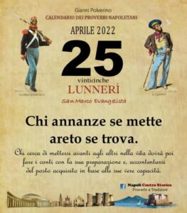 O PRUVERBIO D O JUORNO. Lunedì 25 aprile 2022