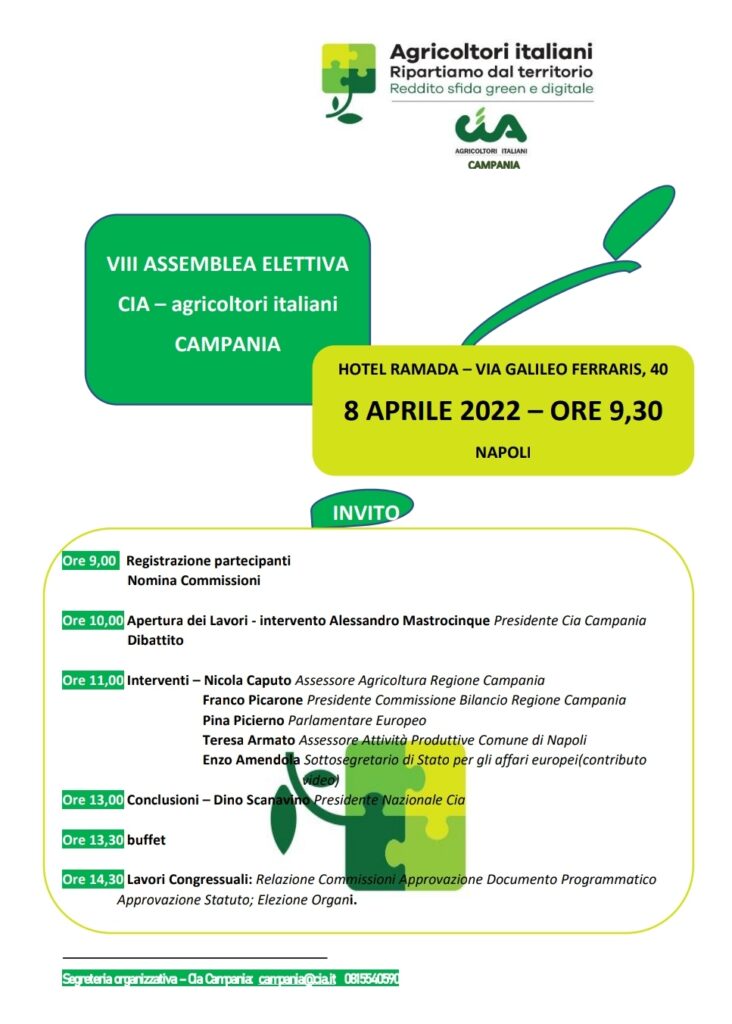 VIII Assemblea elettiva Cia Campania: reddito, sfida green e digitale gli asset del confronto con Commissione Europea, Governo e Regione