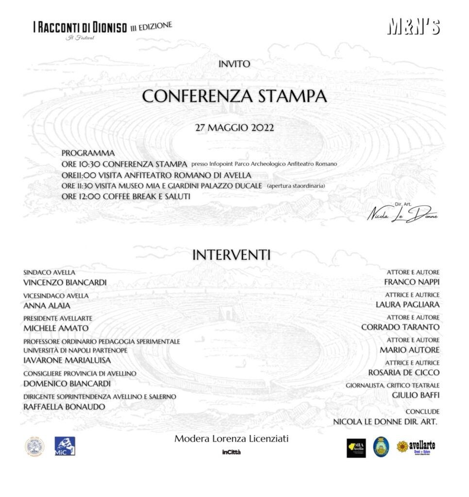 AVELLA. III edizione “I Racconti di Dioniso”, la conferenza stampa di presentazione
