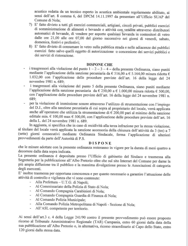 NOLA. Troppo caos e baccano nelle ore serali della movida, il Commissario anticipa la chiusura dei locali