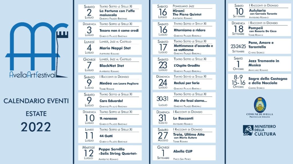 AVELLA. Annunciato il cartellone estivo 2022, ce ne è davvero per tutti i gusti.