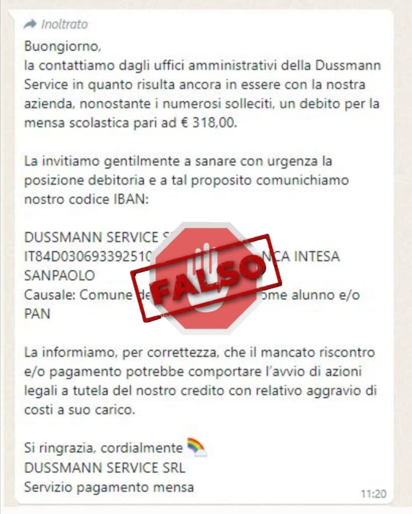 GROTTAMINARDA. FALSA RICHIESTA DI PAGAMENTO PER LA MENSA.