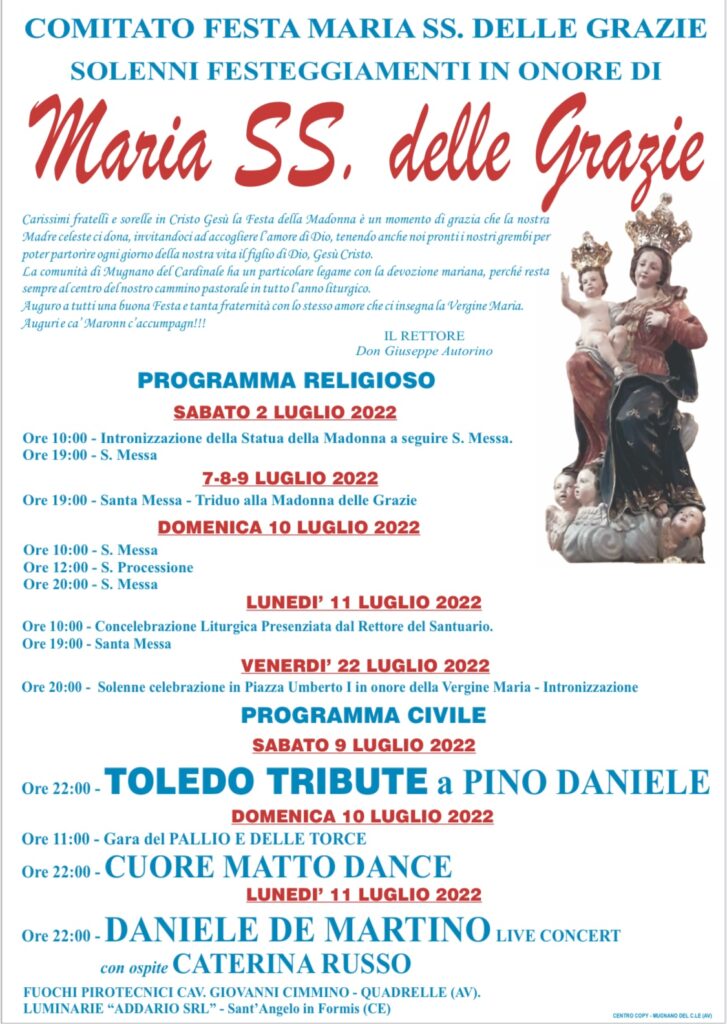 Mugnano   Ecco il programma completo della festa di Maria Santissima delle Grazie