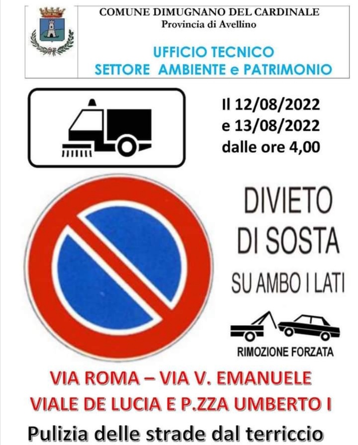 MUGNANO DEL CARDINALE. Sosta vietata per lavori in via Roma, Via Vittorio Emanuele e altre strade