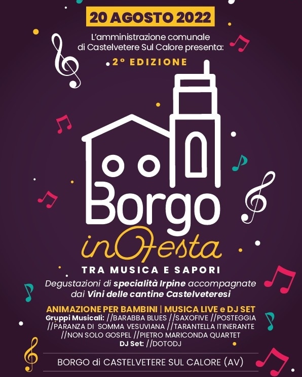Borgo in Festa, a Castelvetere sul Calore musica, sapori e cantine nel centro storico sabato 20 agosto Borgo in Festa, a Castelvetere sul Calore musica, sapori e cantine nel centro storico sabato 20 agosto