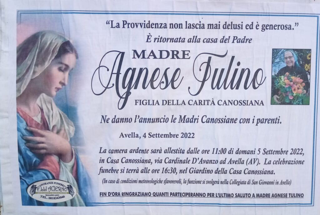 Avella   Oggi lultimo saluto a Madre Agnese Tulino