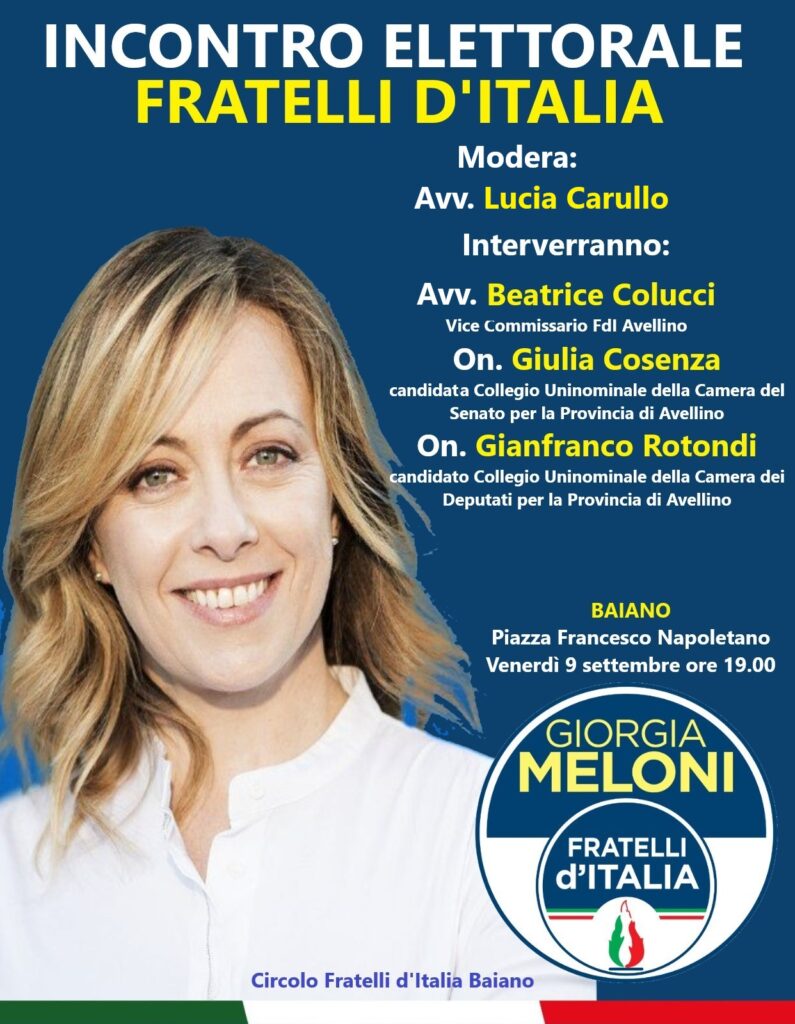 BAIANO. Tour elettorale oggi di Gianfranco Rotondi e Giulia Cosenza che fanno tappa in paese BAIANO. Tour elettorale oggi di Gianfranco Rotondi e Giulia Cosenza che fanno tappa in paese