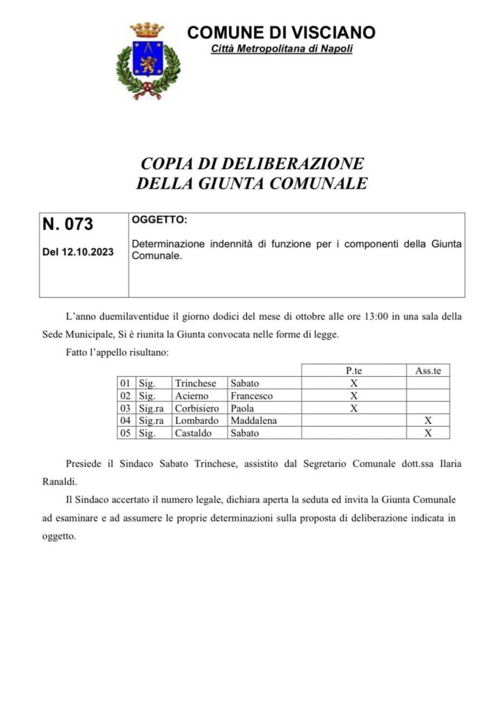 VISCIANO. Aumento delle indennità per gli amministratori e il gruppo Rinascita Civica insorge