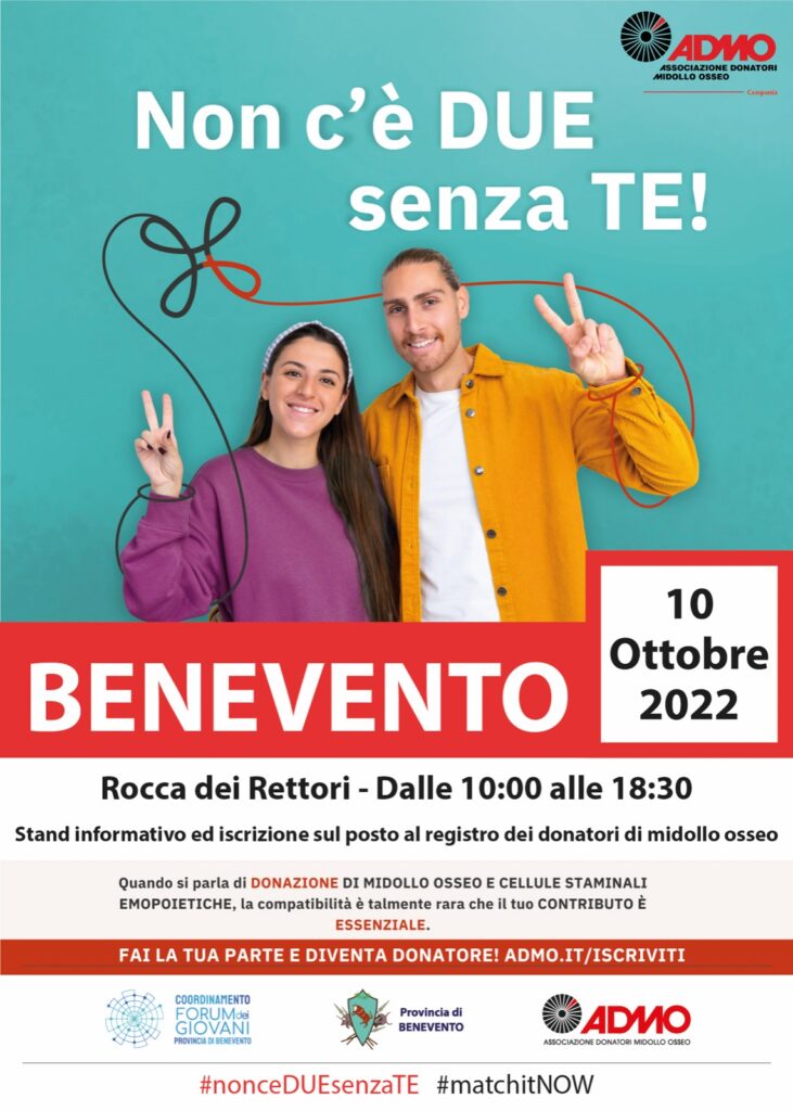 Admo Campania e midollo osseo, il 10 ottobre appuntamento a Benevento