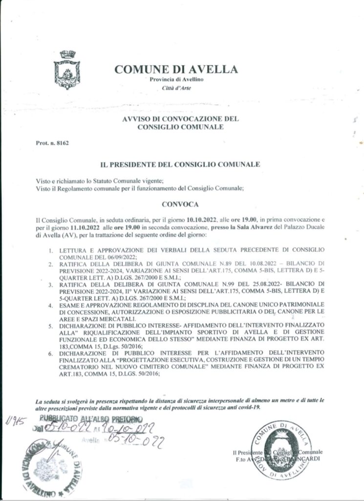 AVELLA. Convocato il consiglio comunale per lapprovazione di due punti importanti allordine del giorno. Ecco quali AVELLA. Convocato il consiglio comunale per lapprovazione di due punti importanti allordine del giorno. Ecco quali