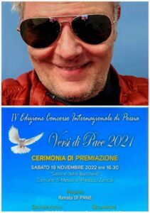 Menzione donore a Michele D Avanzo per la videopoesia alla IV edizione del Concorso Internazionale di letteratura Versi di Pace 2021.