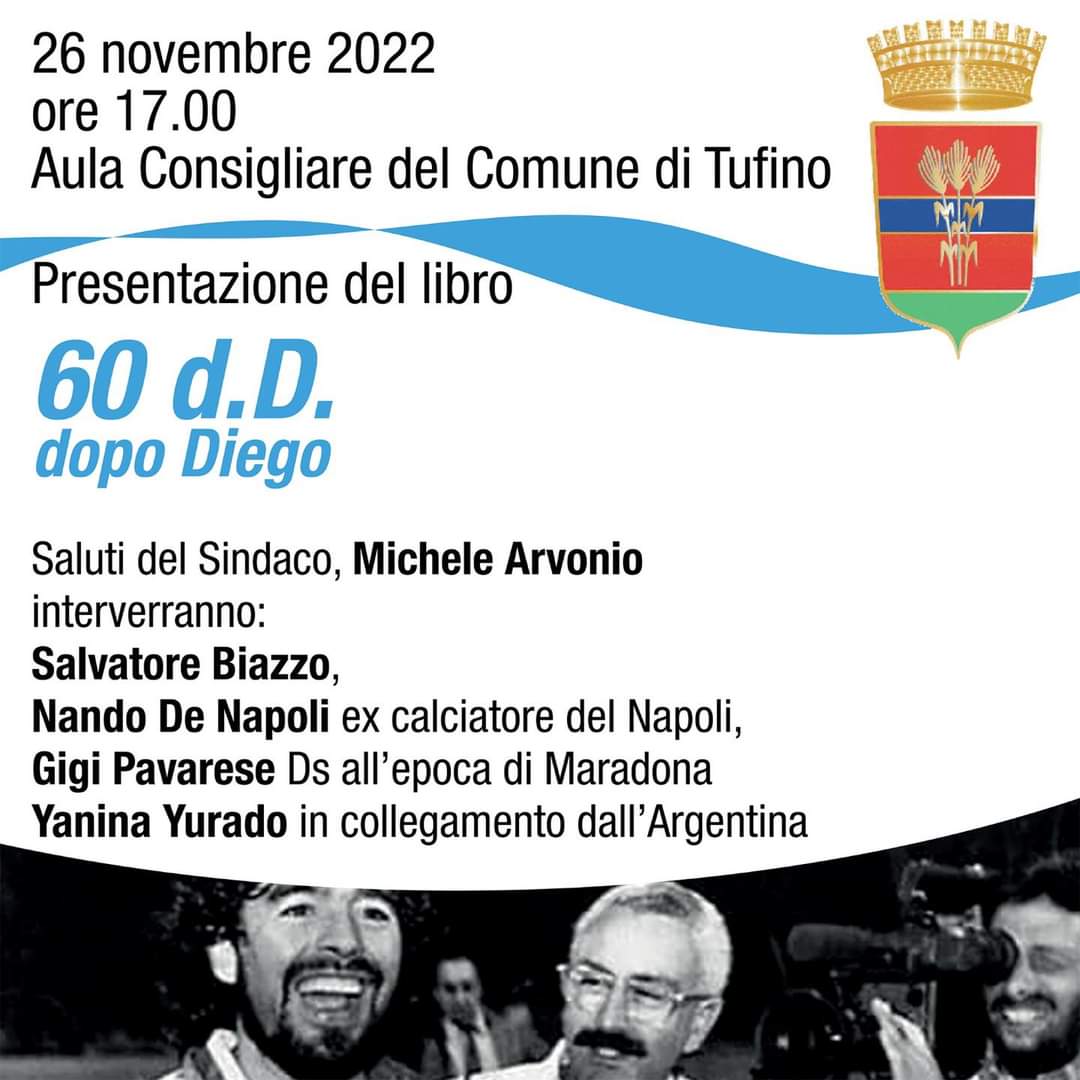 TUFINO. Il giornalista Salvatore Biazzo presenta il suo libro 60 d.D.   Dopo Diego
