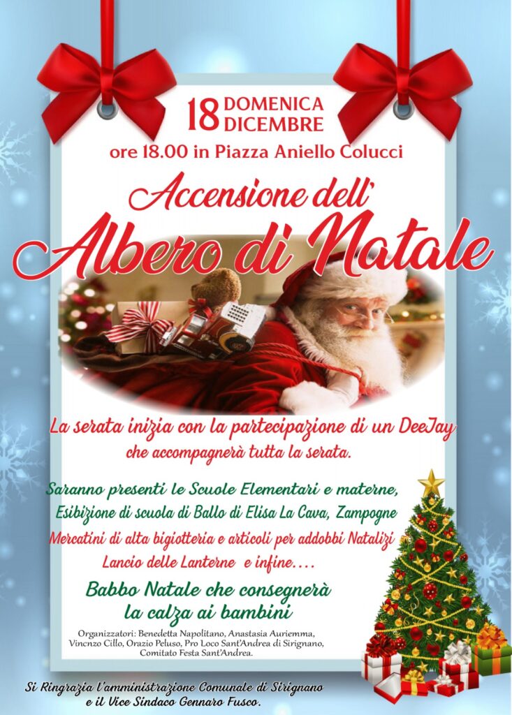 SIRIGNANO (AV). Domenica 18 dicembre laccensione dellalbero di Natale in piazza Colucci