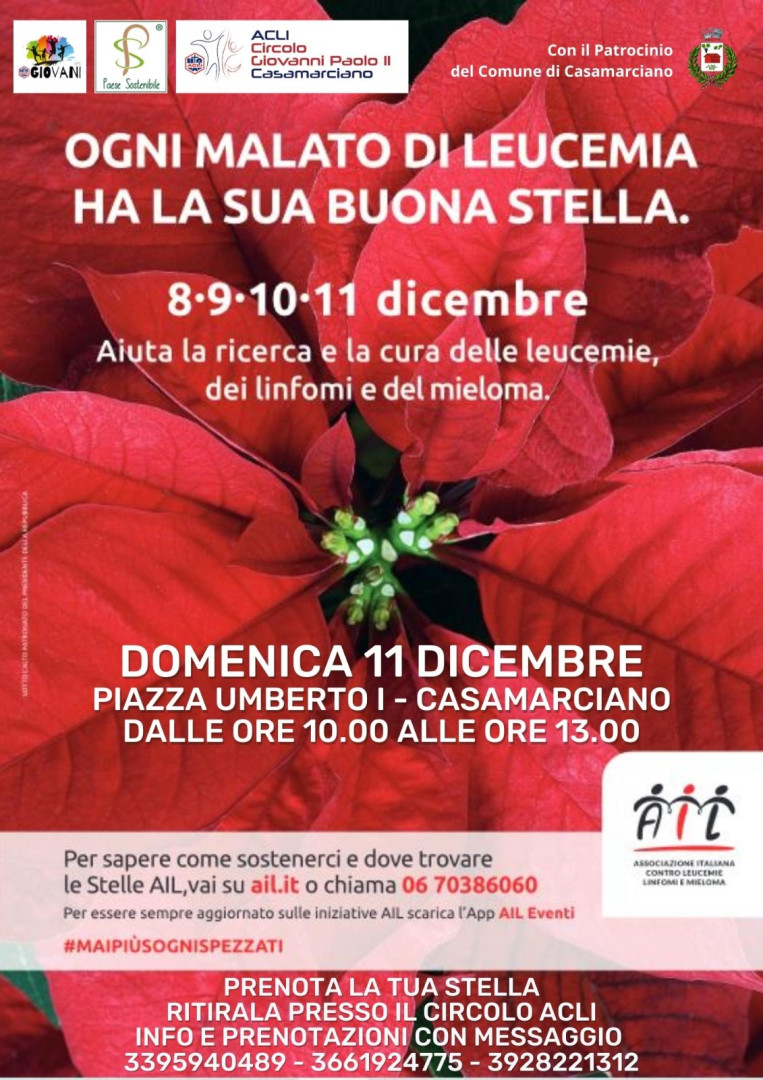 CASAMARCIANO. ACLI e Paese Sostenibile: AIL per la campagna delle Buone Stelle. CASAMARCIANO. ACLI e Paese Sostenibile: AIL per la campagna delle Buone Stelle.