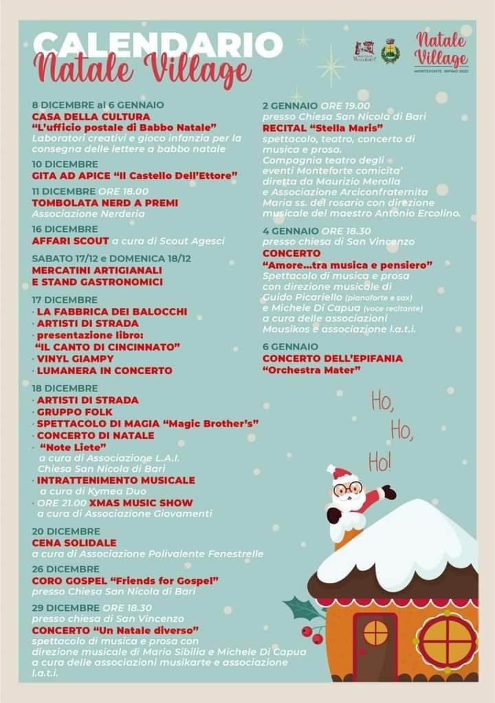 Cartellone natalizio: Monteforte Irpino sarà Natale Village Cartellone natalizio: Monteforte Irpino sarà Natale Village