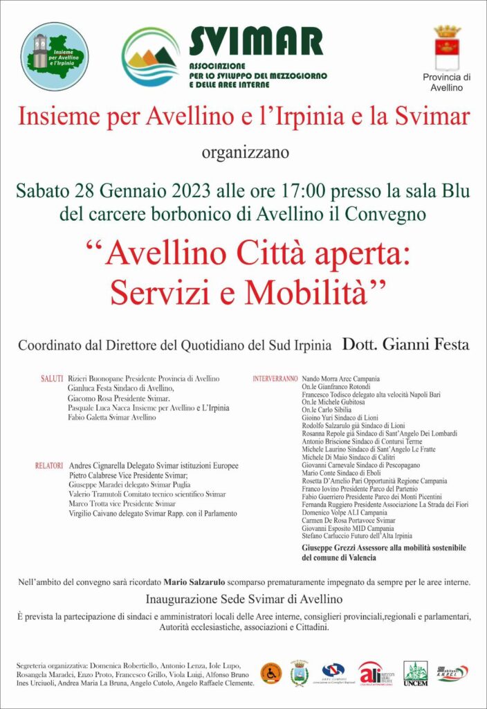 “Avellino Città aperta: Servizi e mobilità”. Sabato 28 gennaio ore 17 convegno nella Sala Blu del carcere Borbonico di Avellino “Avellino Città aperta: Servizi e mobilità”. Sabato 28 gennaio ore 17 convegno nella Sala Blu del carcere Borbonico di Avellino