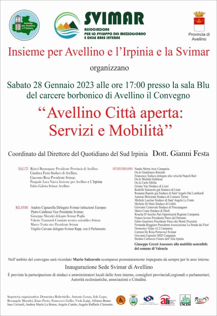 “Avellino Città aperta: Servizi e mobilità”. Sabato 28 gennaio ore 17 convegno nella Sala Blu del carcere Borbonico di Avellino