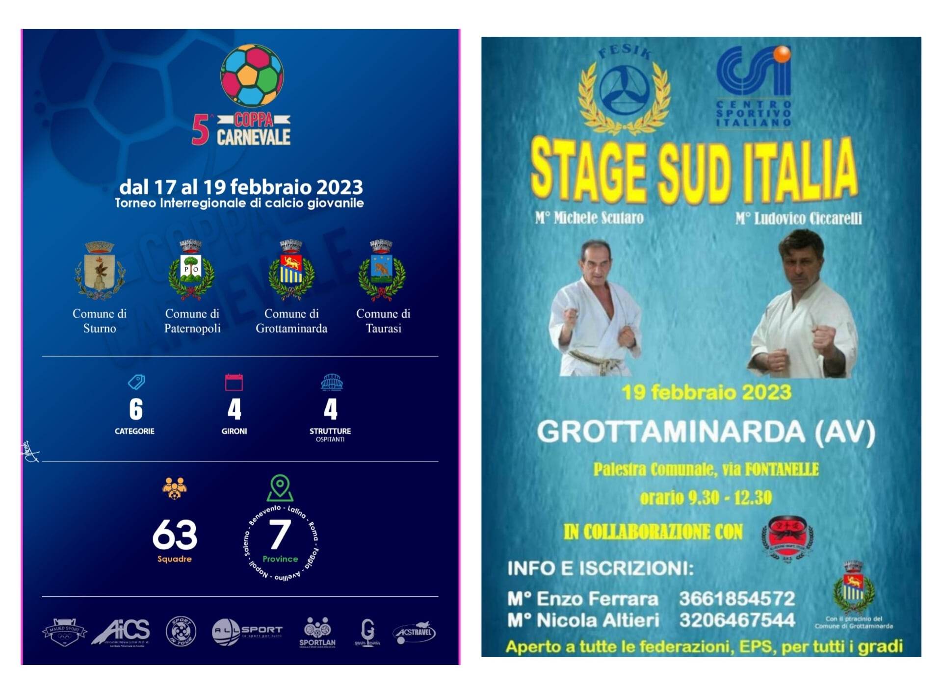 GROTTAMINARDA (AV). "COPPA CARNEVALE" DI CALCIO E "STAGE SUD ITALIA" DI