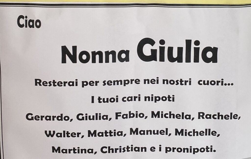 NON E PIU. Avellino, lutto Giulia de Cesare, vedova Della Sala
