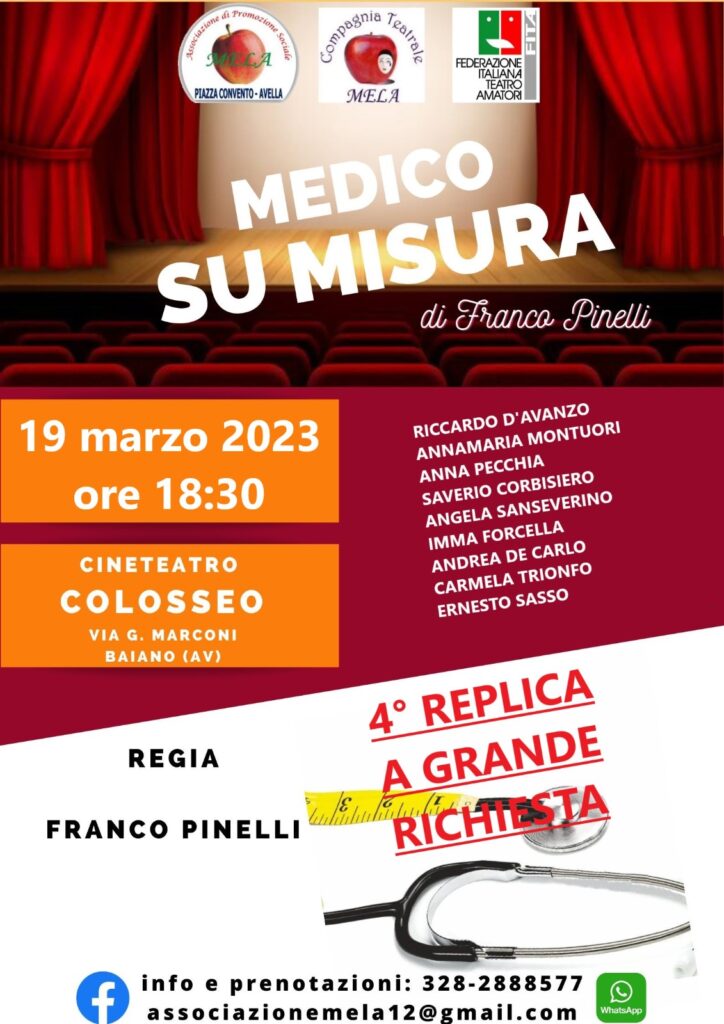 BAIANO. A grande richiesta torna la commedia “Medico su Misura” portata in scena dellassociazione Mela