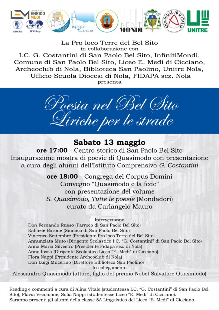“Poesia nel Bel Sito. Liriche per le strade”. Oggi, sabato 13 maggio a San Paolo Bel Sito