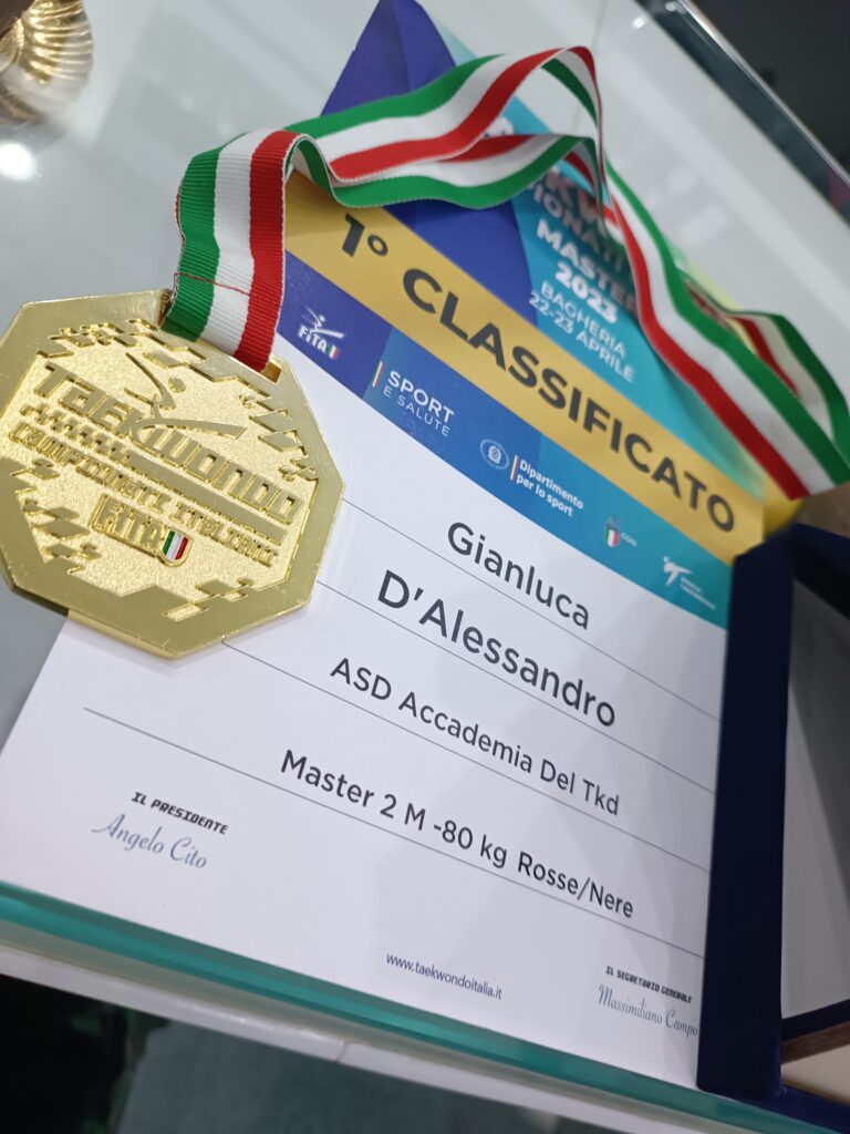 Campionati Italiani di Taekwondo 2023.  Il Maestro Gianluca DAlessandro conquista il titolo di Campione Italiano categoria Master