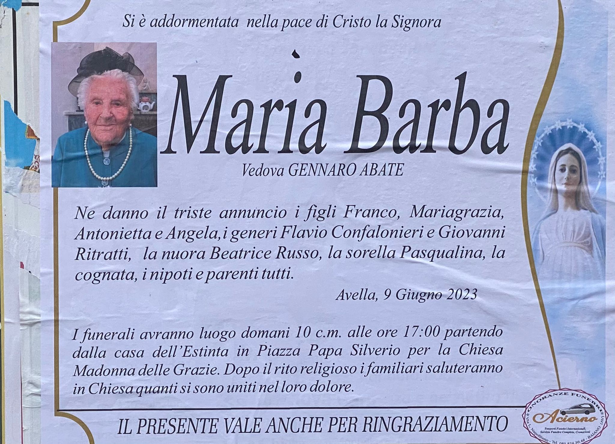 AVELLA. Nonna Maria, la donna più anziana della bassa irpinia ci lascia. Aveva festeggiato i 105 anni AVELLA. Nonna Maria, la donna più anziana della bassa irpinia ci lascia. Aveva festeggiato i 105 anni