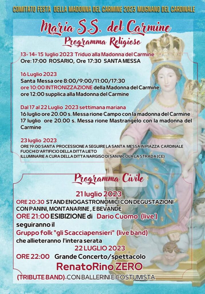 Mugnano   Domani e lunedì messa nei quartieri con la Madonna del Carmine