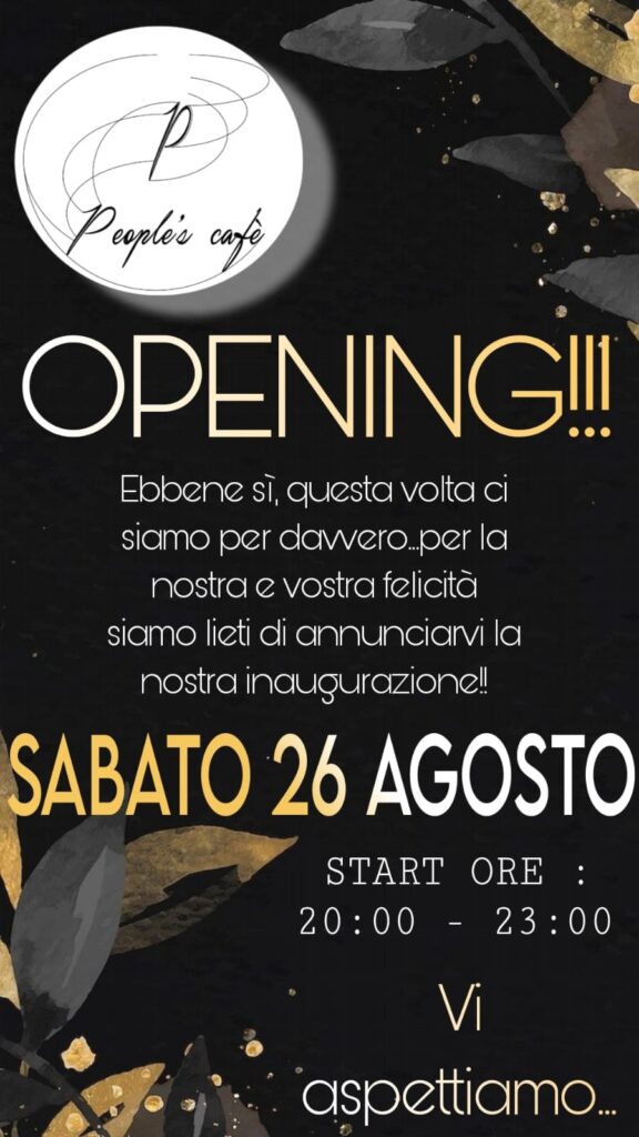 BAIANO. Tutto pronto per la riapertura di Peoples cafè. Start sabato 26 agosto ore 20